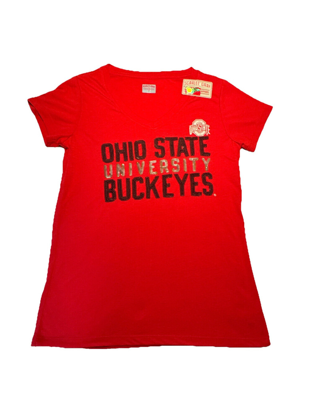 Scarlet & Gray Ohio State Red Women’s V-Neck T-Shirt L Officially Licensed NWT